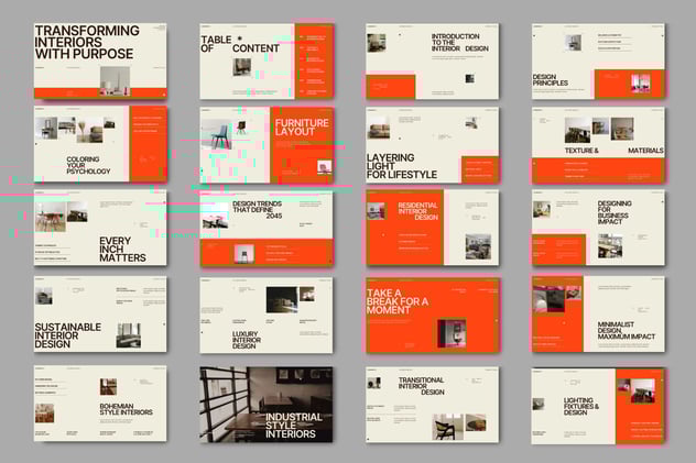 米色橙色系室内设计展示PPT模板 - 顶尖PPT