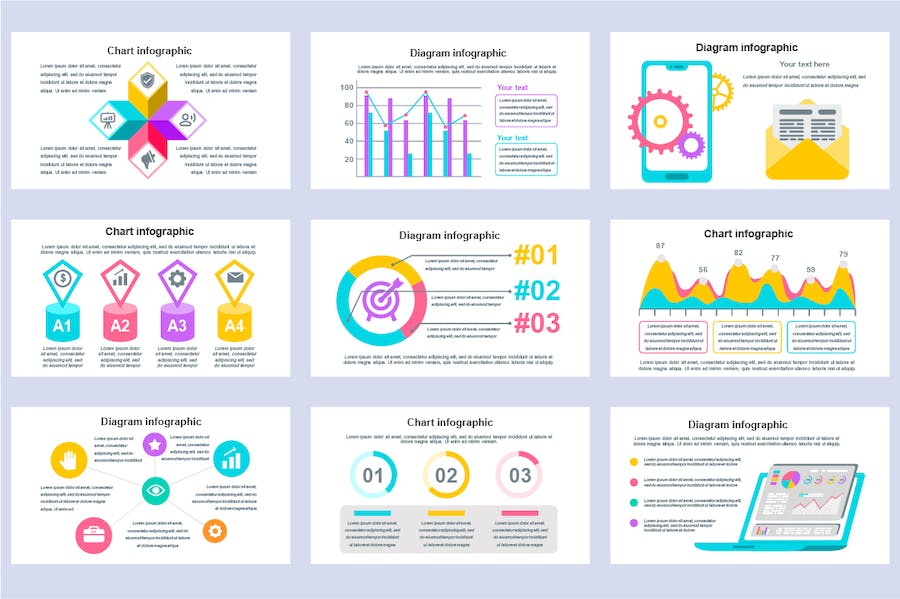 国外彩色数据统计汇报信息图形图表PPT模板 - 顶尖PPT