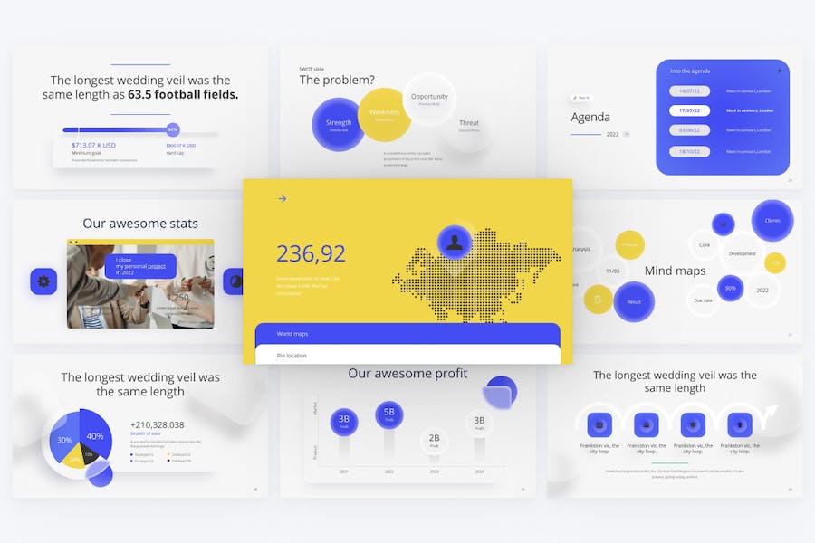 蓝黄色企业合作团队介绍商业计划总结商务PPT模板 - 顶尖PPT