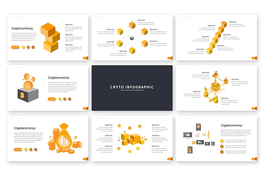 黄色系加密货币信息图表PPT模板 - 顶尖PPT