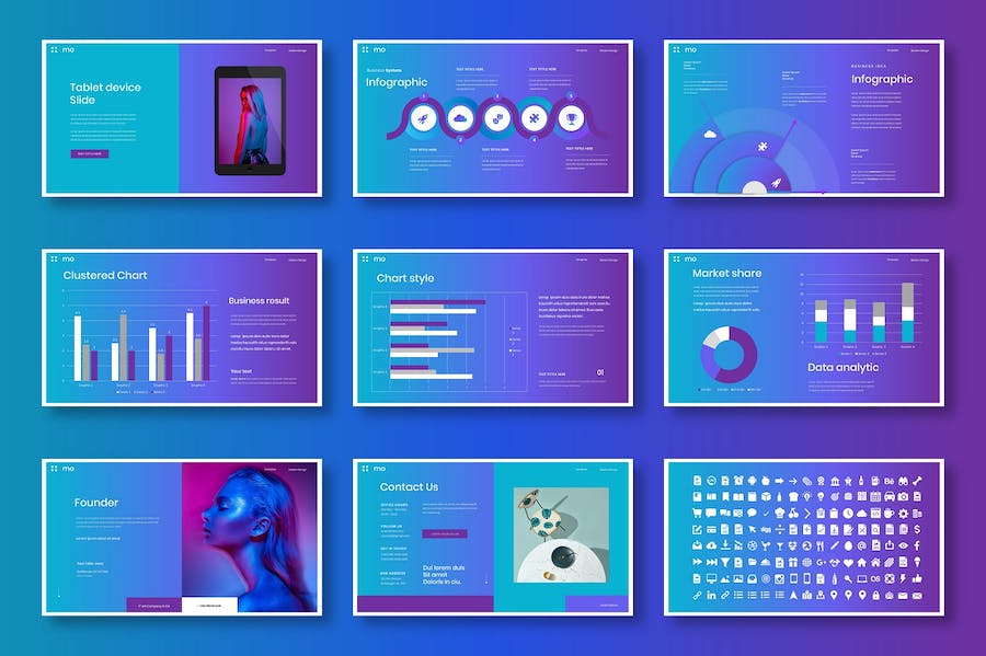 时尚渐变风格创意公司介绍案例展示国外PPT模板 - 顶尖PPT