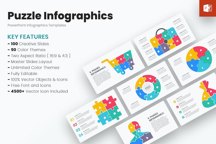拼图信息图表数据展示PPT模板 - 顶尖PPT
