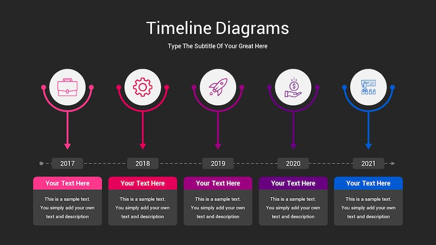 时间轴图表深色主题Keynote模板 - 顶尖PPT