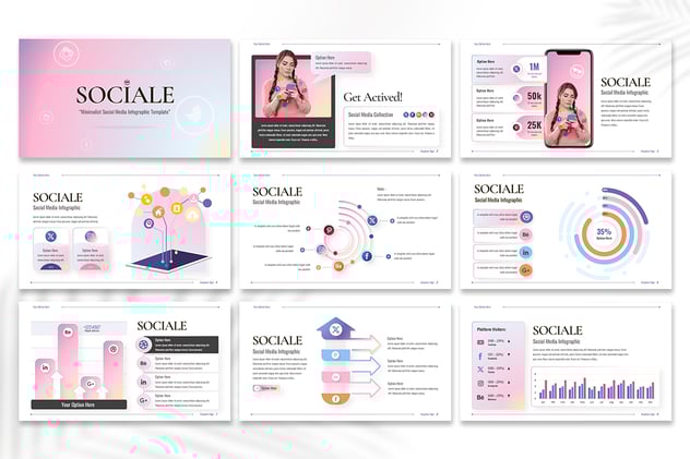 社交媒体宣传信息图形演示PPT模板 - 顶尖PPT