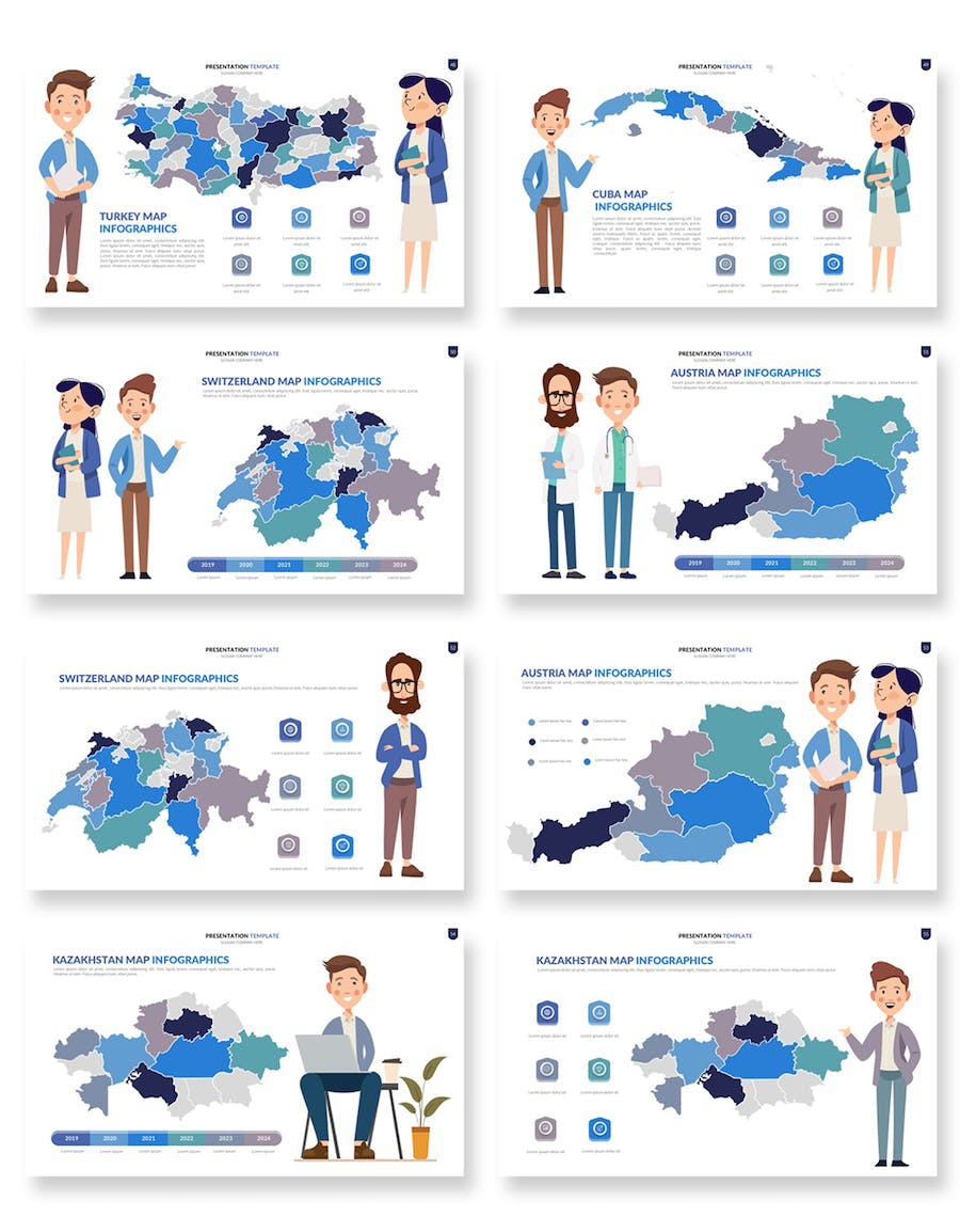 卡通人物插画世界国家地图keynote模板 - 顶尖PPT