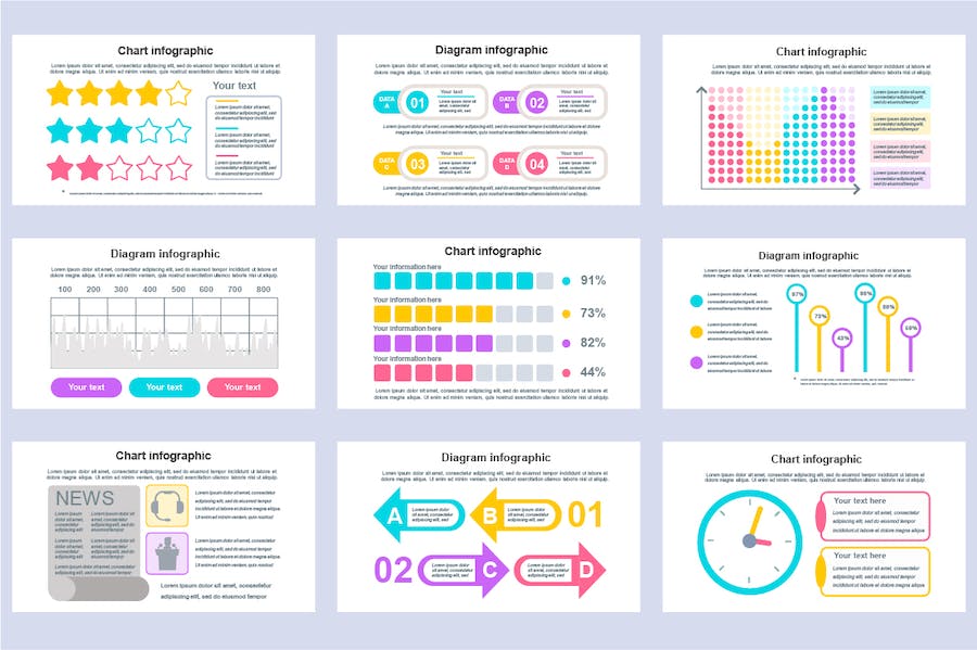 国外彩色数据统计汇报信息图形图表PPT模板 - 顶尖PPT