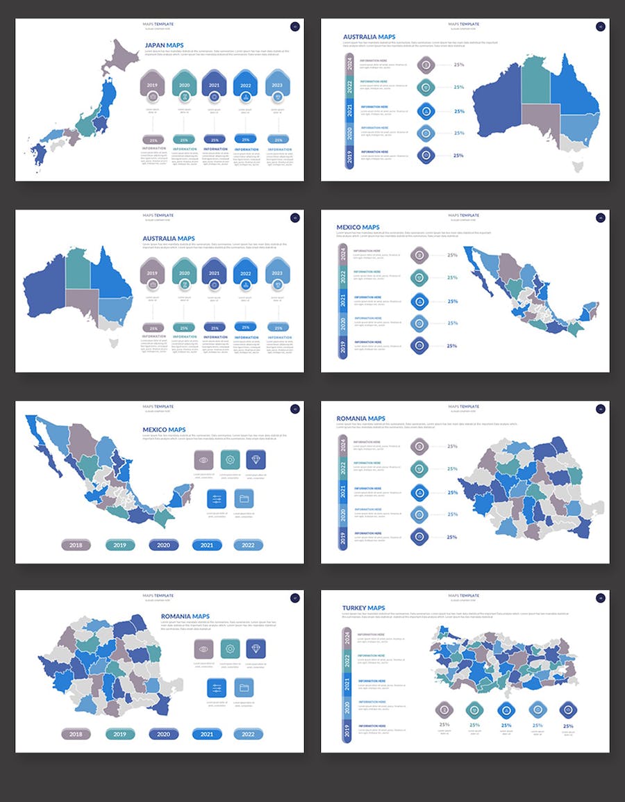 蓝色世界各个国家地图keynote模板 - 顶尖PPT