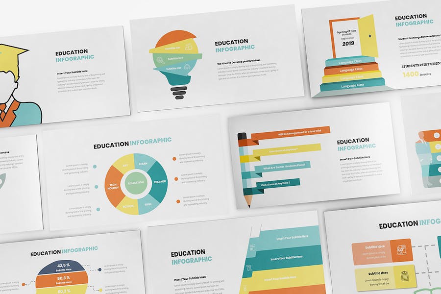 彩色教育信息图形图表keynote模板 - 顶尖PPT