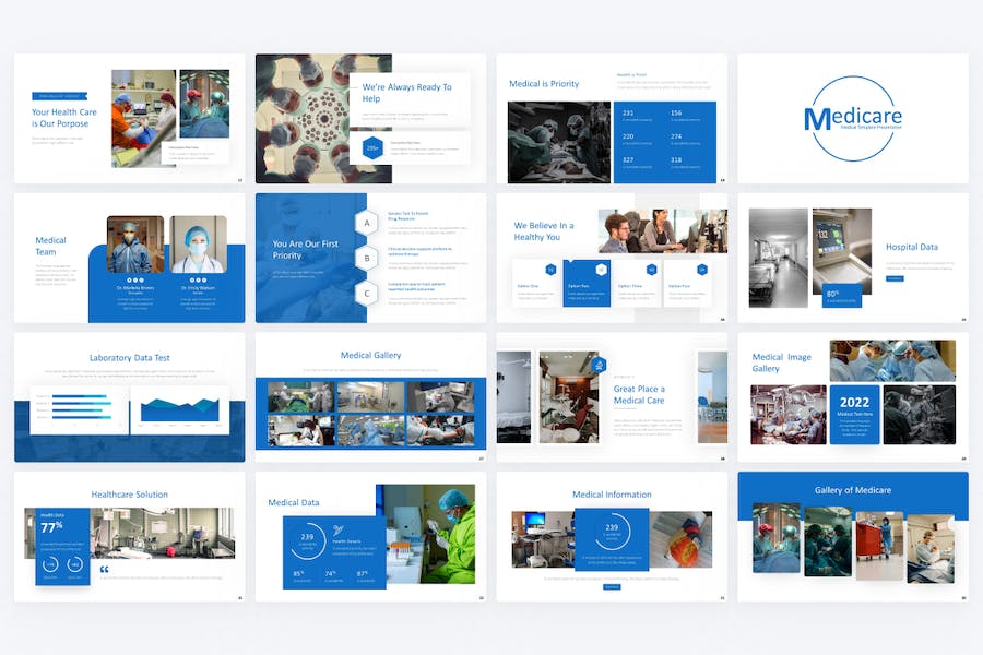 蓝色医疗医学研究医院介绍医生团队展示PPT模板 - 顶尖PPT