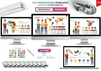 人物插画世界国家地图可编辑keynote模板 - 顶尖PPT