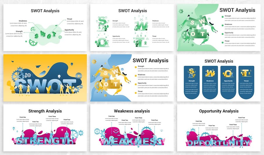 SWOT分析企业战略规划市场营销插画Keynote模板 - 顶尖PPT