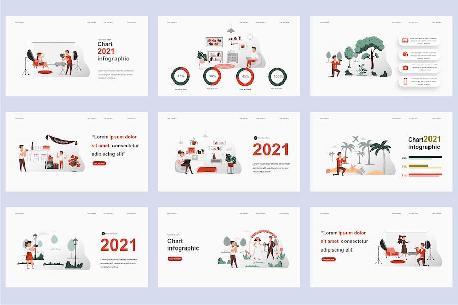 欧美摄影旅拍插画高级PPT模板 - 顶尖PPT