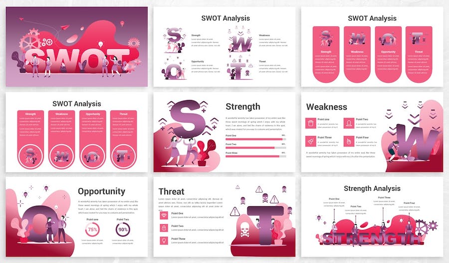 SWOT分析企业战略规划市场营销插画Keynote模板 - 顶尖PPT