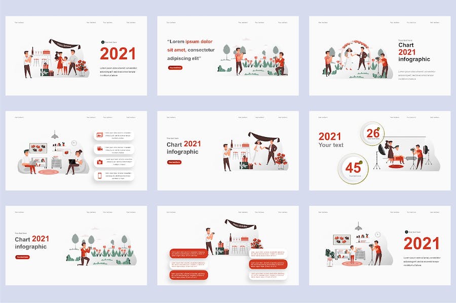 欧美摄影旅拍插画高级PPT模板 - 顶尖PPT