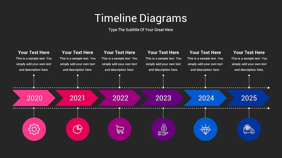 时间轴图表深色主题Keynote模板 - 顶尖PPT