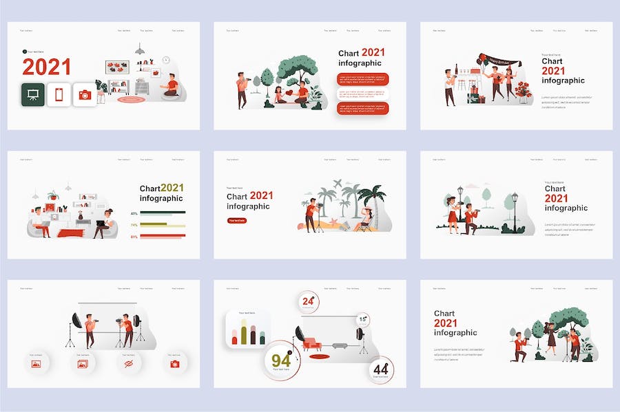 欧美摄影旅拍插画高级PPT模板 - 顶尖PPT