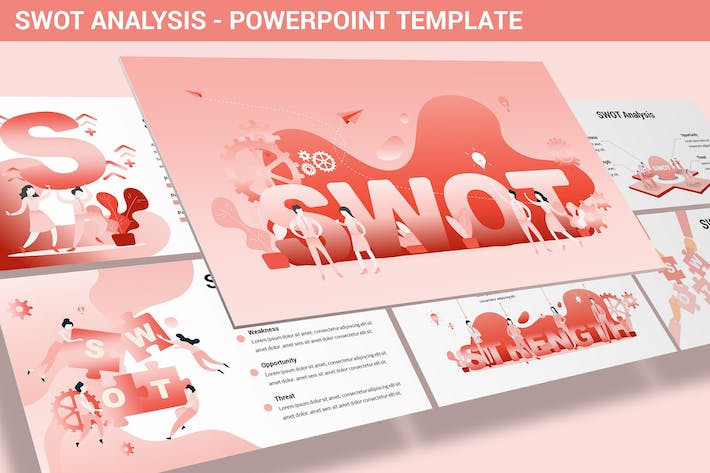 SWOT分析竞争优势战略规划插画PPT模板 - 顶尖PPT