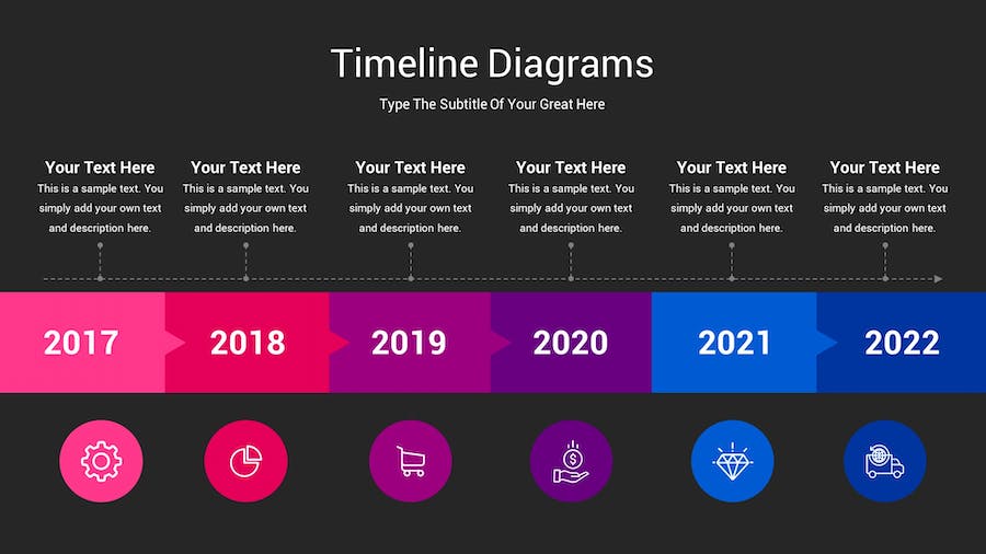 时间轴图表深色主题Keynote模板 - 顶尖PPT