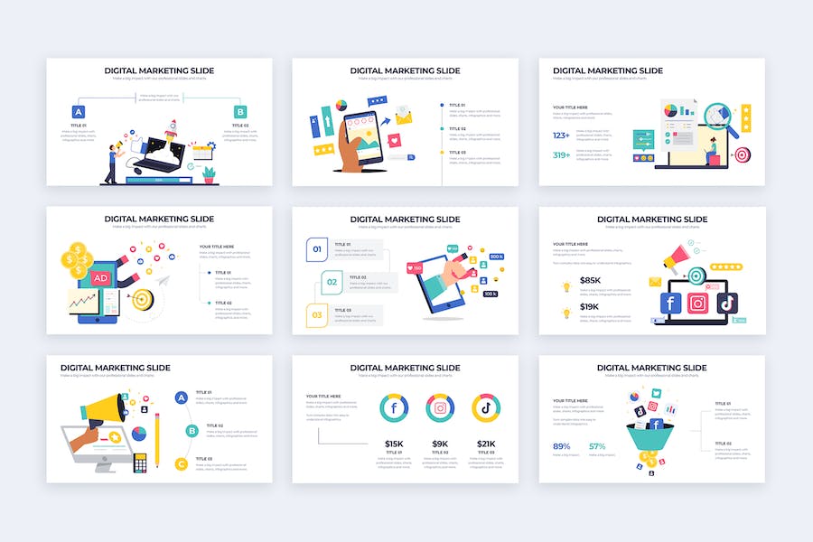 数字营销推广策略方案信息图Keynote模板 - 顶尖PPT