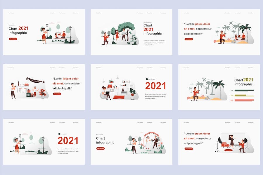 欧美摄影旅拍插画高级PPT模板 - 顶尖PPT