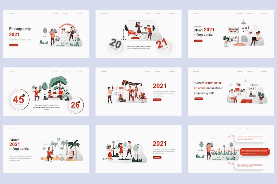 欧美摄影旅拍插画高级PPT模板 - 顶尖PPT