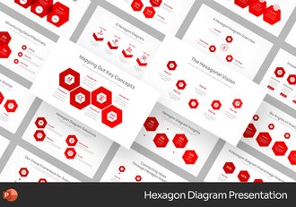 红色渐变六边形信息图形PPT模板 - 顶尖PPT