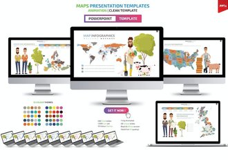 人物插画世界国家地图可编辑PPT模板 - 顶尖PPT