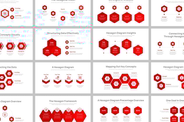 红色渐变六边形信息图形PPT模板 - 顶尖PPT