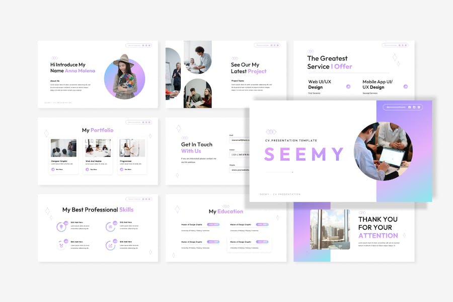 彩色极简简历求职主题PPT模板 - 顶尖PPT