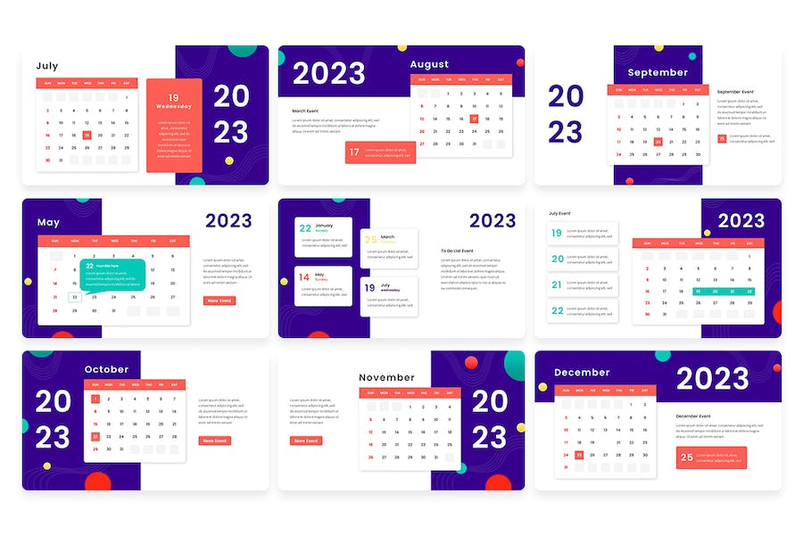 2023年日历信息图表展示Keynote模板 - 顶尖PPT