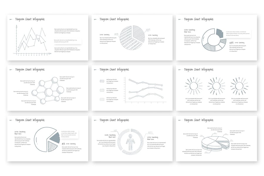 线条手绘风数据信息分析展示信息图表PPT模板 - 顶尖PPT