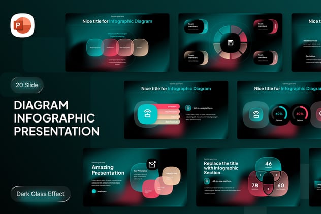 玻璃拟态设计风格信息图表图形PPT模板 - 顶尖PPT