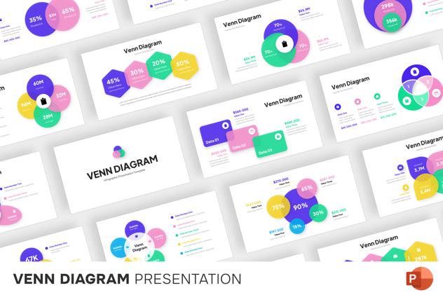 彩色PPT数据可视化维恩图模板 - 顶尖PPT