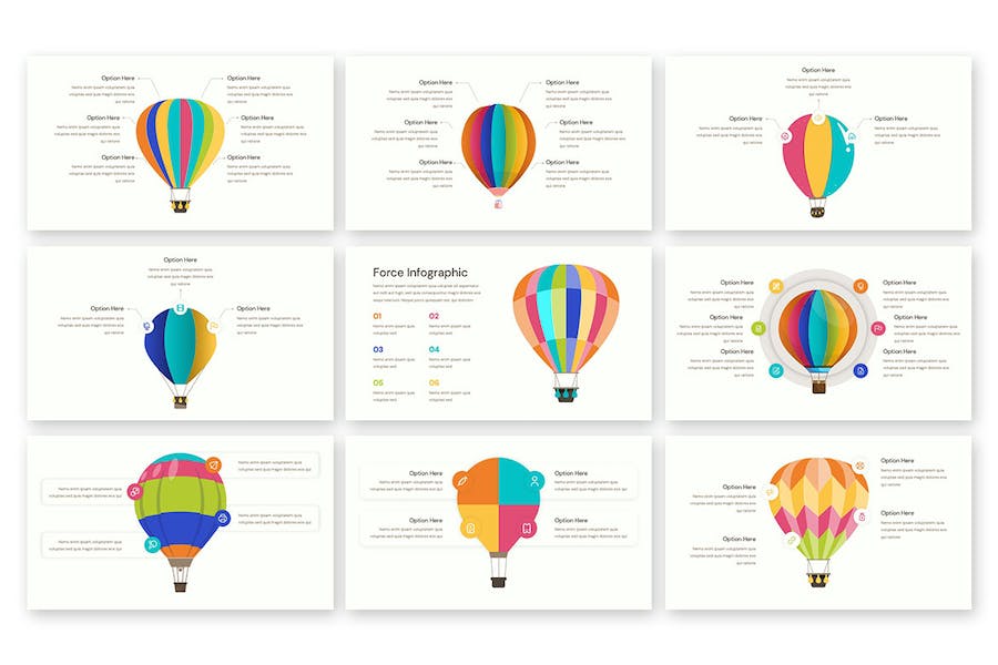 彩色热气球重要信息展示图形图表PPT模板 - 顶尖PPT