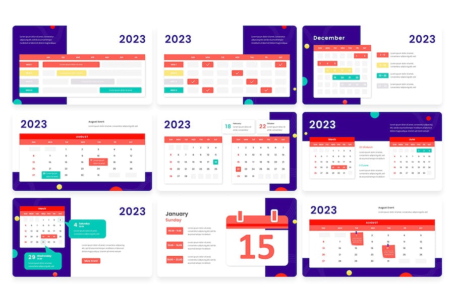 2023年日历信息图表展示Keynote模板 - 顶尖PPT