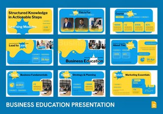 蓝黄色商业教育培训汇报PPT模板 - 顶尖PPT