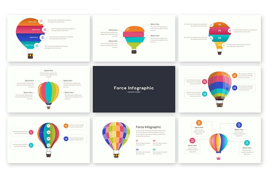 彩色热气球重要信息展示图形图表PPT模板 - 顶尖PPT