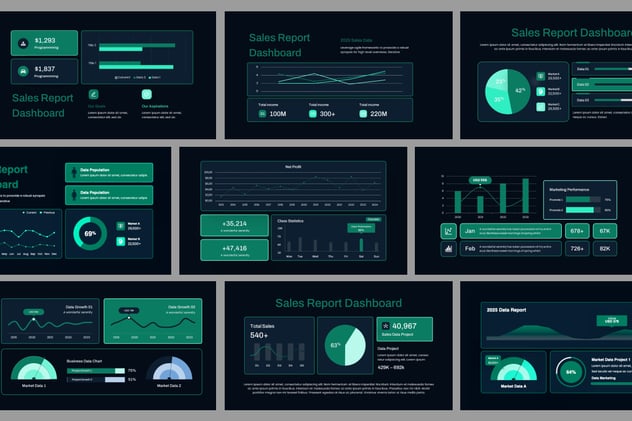 黑色全息科技风格财务数据可视化展示keynote模板 - 顶尖PPT
