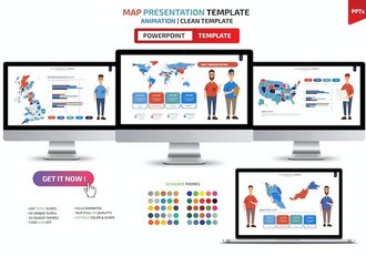 人物插画世界各国地图区域PPT模板 - 顶尖PPT