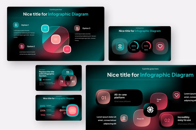 玻璃拟态设计风格信息图表图形PPT模板 - 顶尖PPT