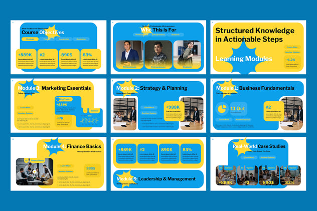 蓝黄色商业教育培训汇报PPT模板 - 顶尖PPT