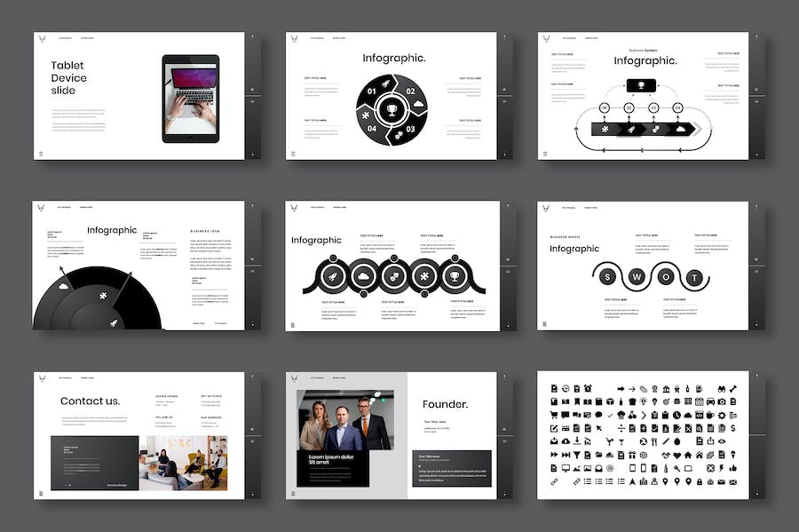 黑白色图片网格商务Keynote模板 - 顶尖PPT