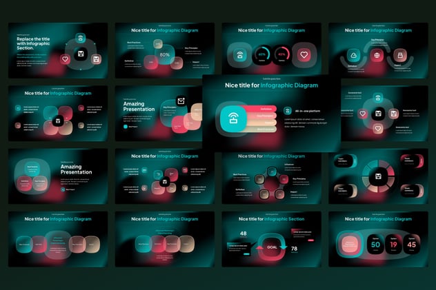 玻璃拟态设计风格信息图表图形PPT模板 - 顶尖PPT