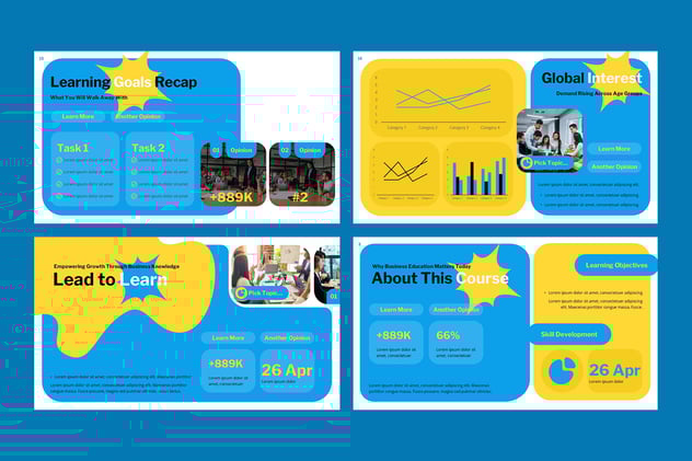 蓝黄色商业教育培训汇报PPT模板 - 顶尖PPT