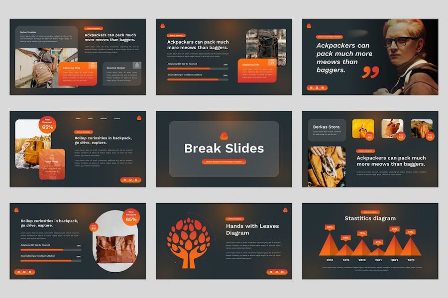 旅游背包户外旅行推介Keynote模板 - 顶尖PPT