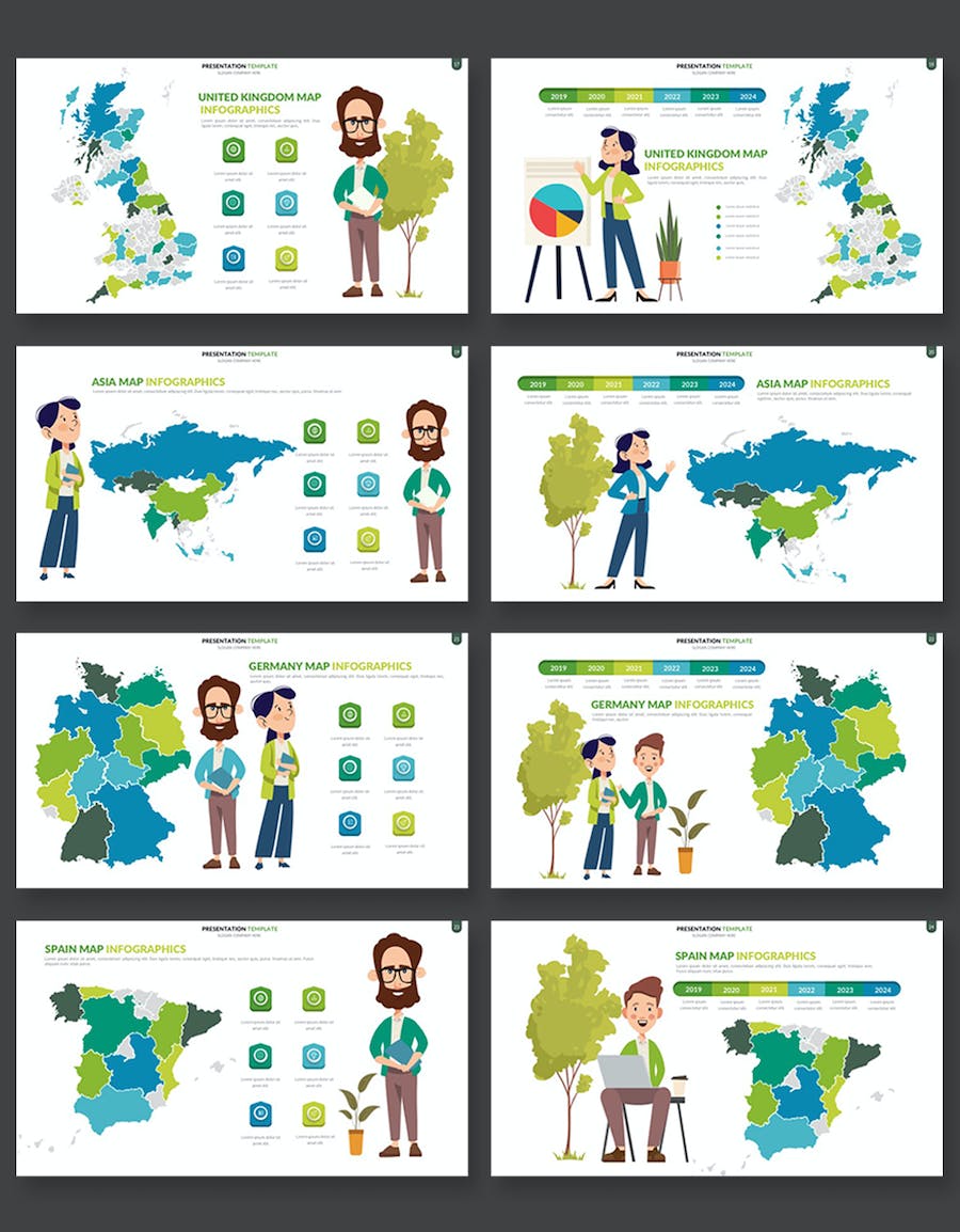 卡通人物插画世界国家地图PPT模板 - 顶尖PPT