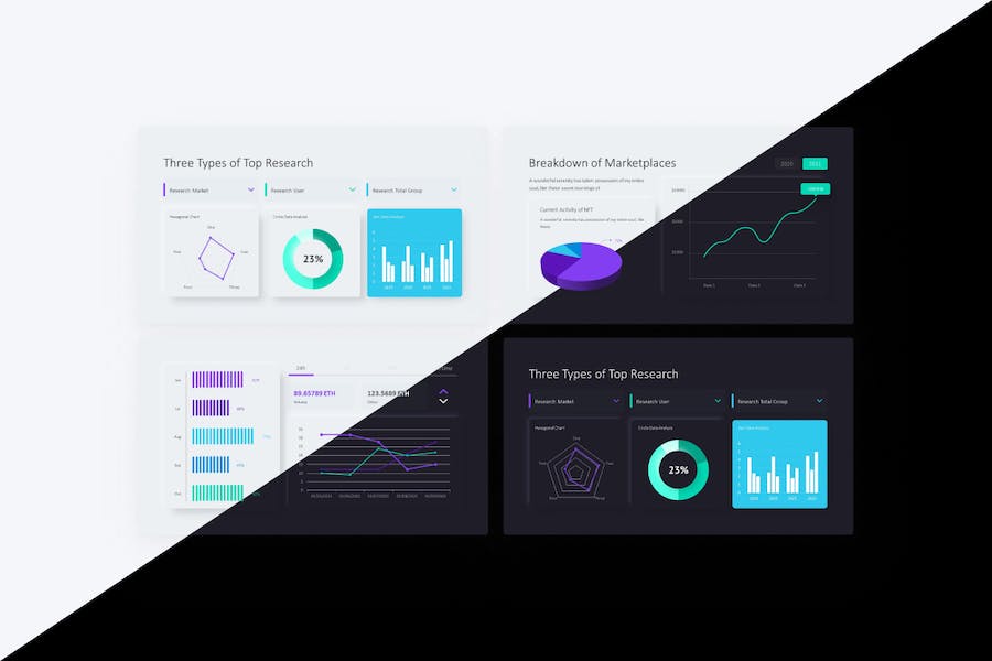 商业数据分析点线图折线图图形图表PPT模板 - 顶尖PPT