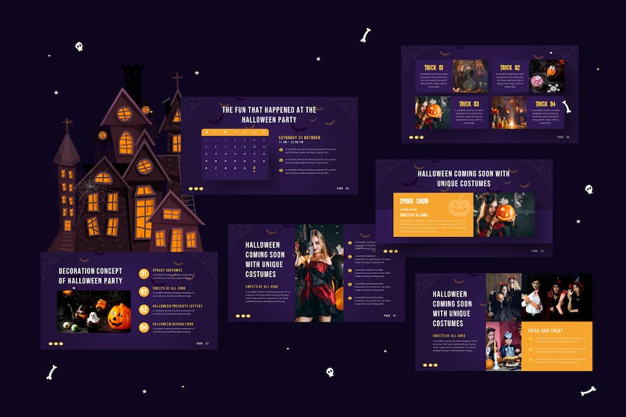 万圣节派对创意卡通幽灵南瓜图形PPT模板 - 顶尖PPT