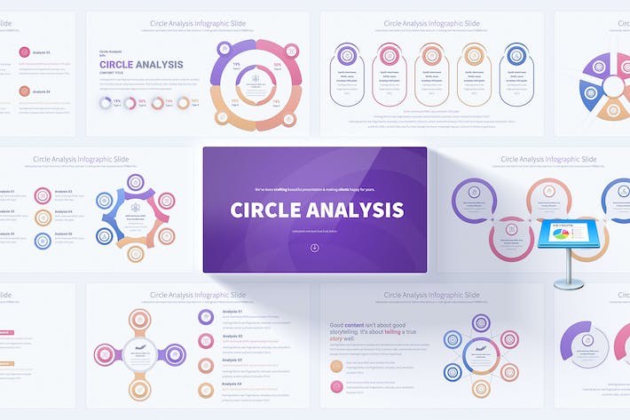 大气精美圆圈数据分析信息图表keynoyte模板 - 顶尖PPT