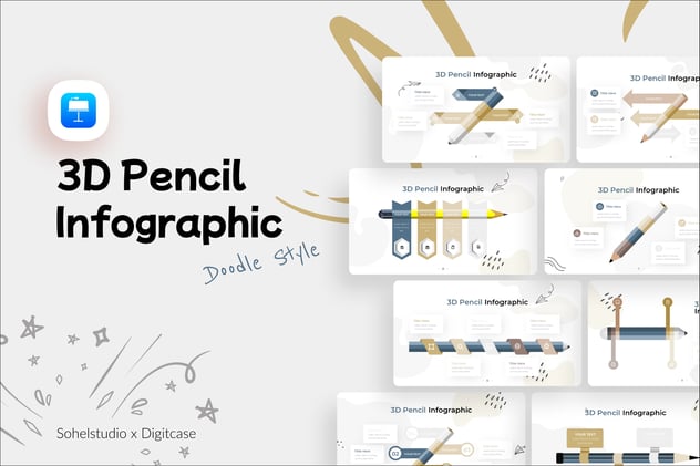 涂鸦创意3D铅笔信息图形keynote模板 - 顶尖PPT
